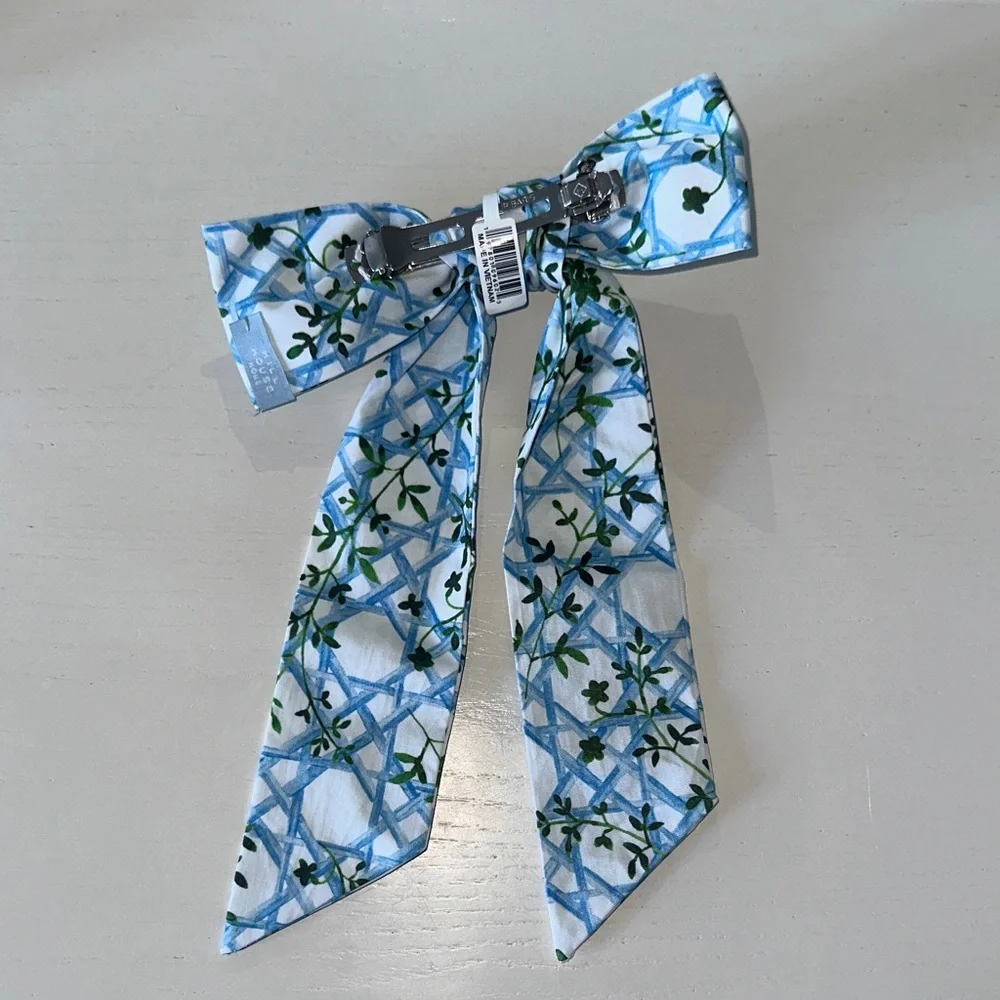 NWT Hill House Home Floral Blue basketweave hair Bow clip - Picture 3 of 4